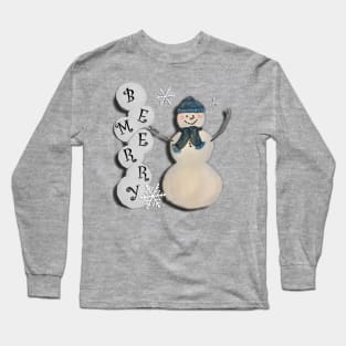 Snowman Lover Gifts, Cute Graphic Design Vintage Snowmen & Snowballs: BE MERRY, Snowflake Winter Gift Long Sleeve T-Shirt